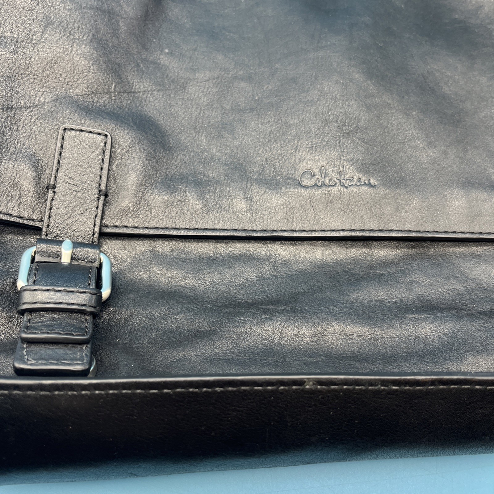 Cole Haan Black Leather Flap Messenger Bag