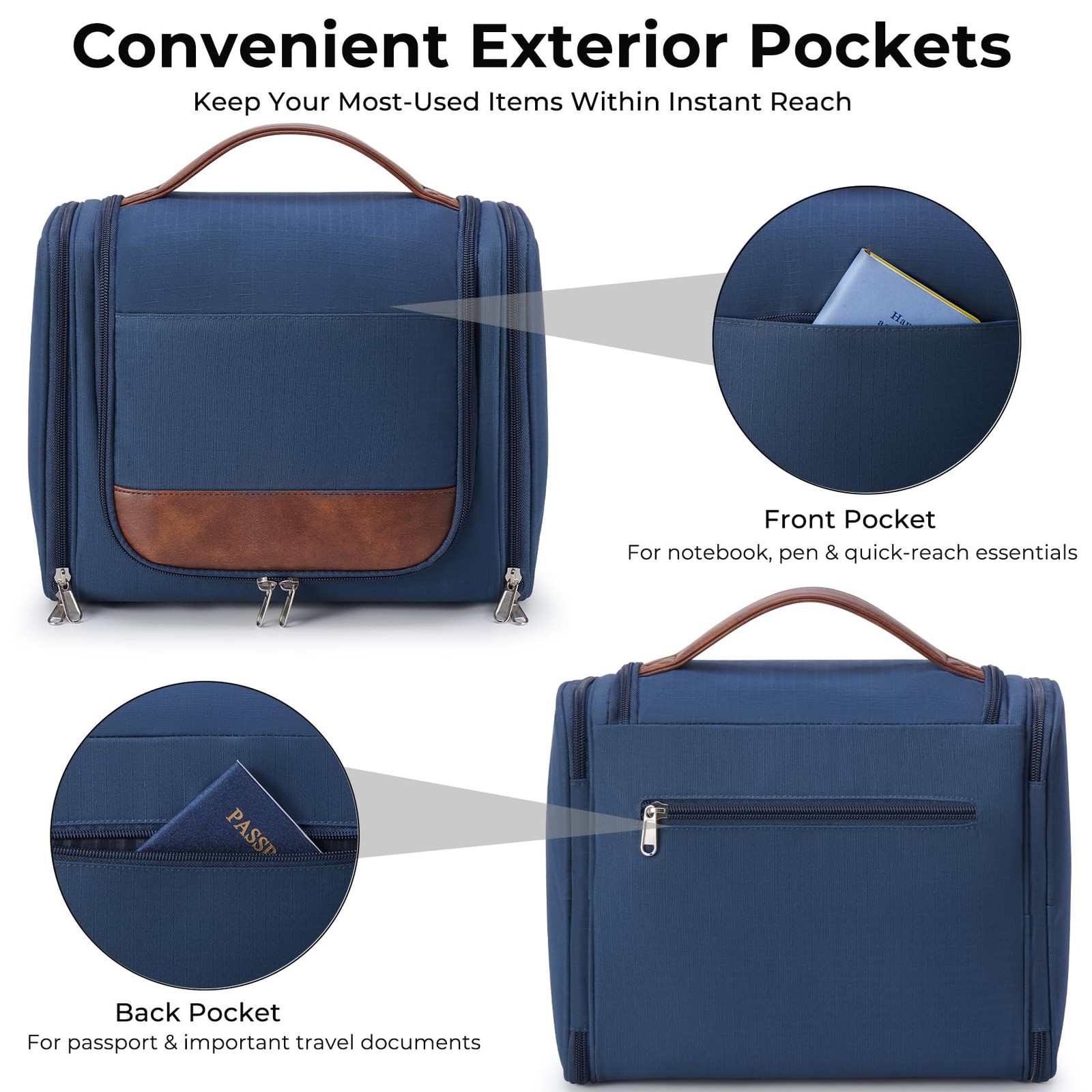Ralnitote Large Hanging Toiletry Bag for Men, Travel Bathroom Large, Navy