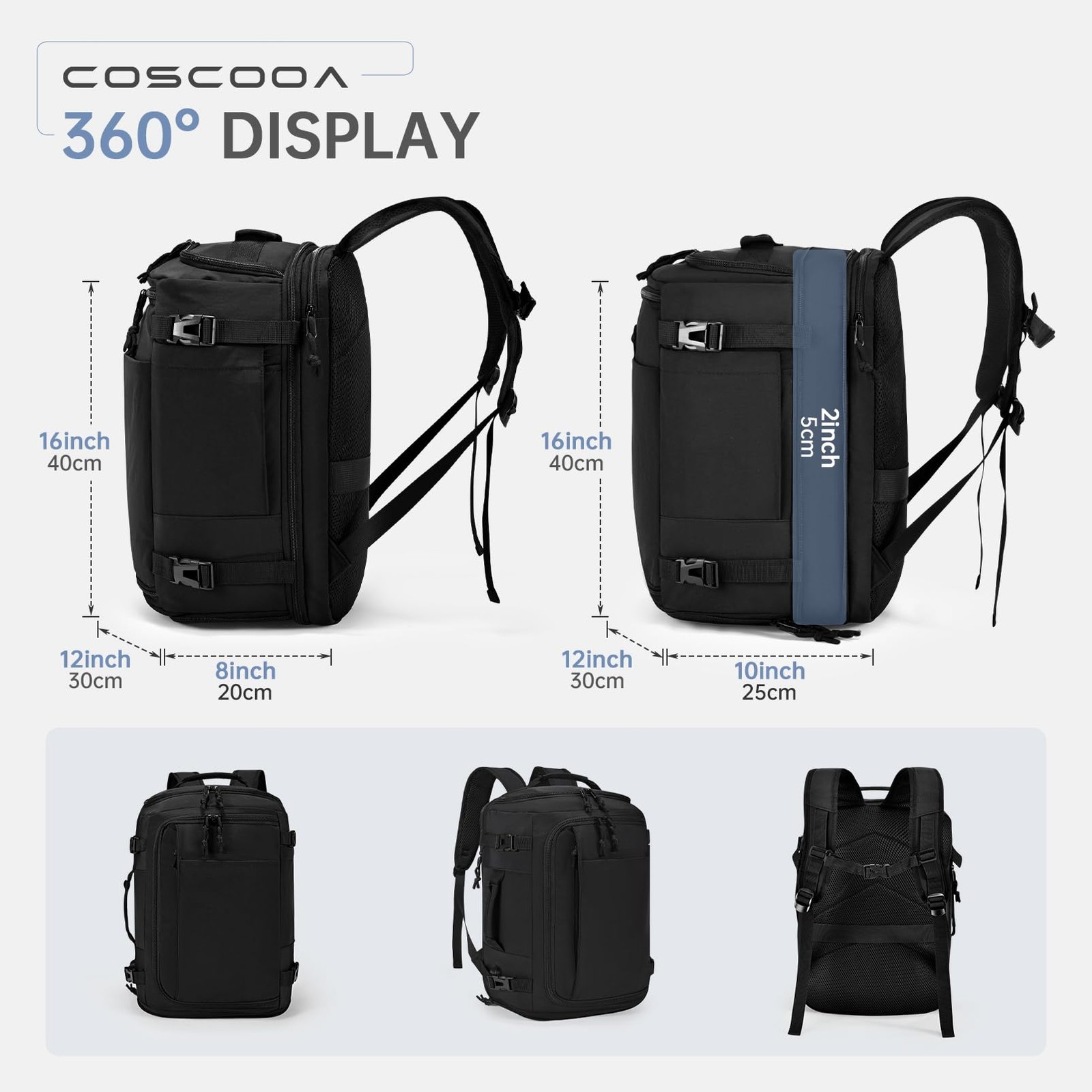 40x30x20cm Travel Bag, Expandable Carry on Travel Backpack 30-35L, 40x30x25cm…