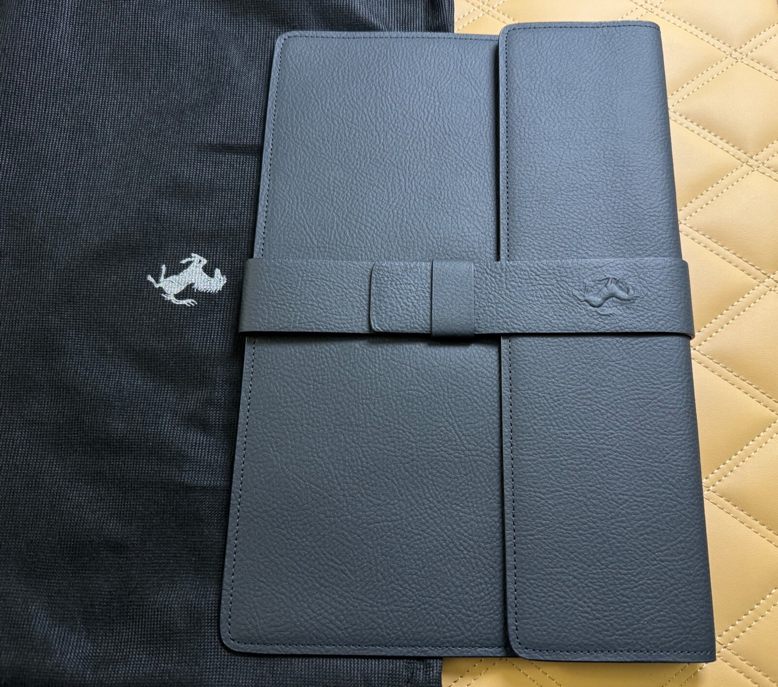 Ferrari Pouch Document Holder Case by Schedoni Black Calf Leather Made in Italy