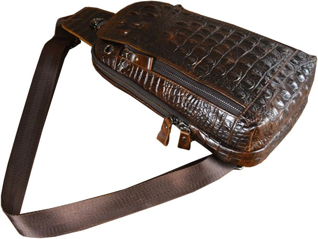 Crocodile Genuine Leather Sling Bag Backpack for Men Travel Outdoor Hunting Hiki