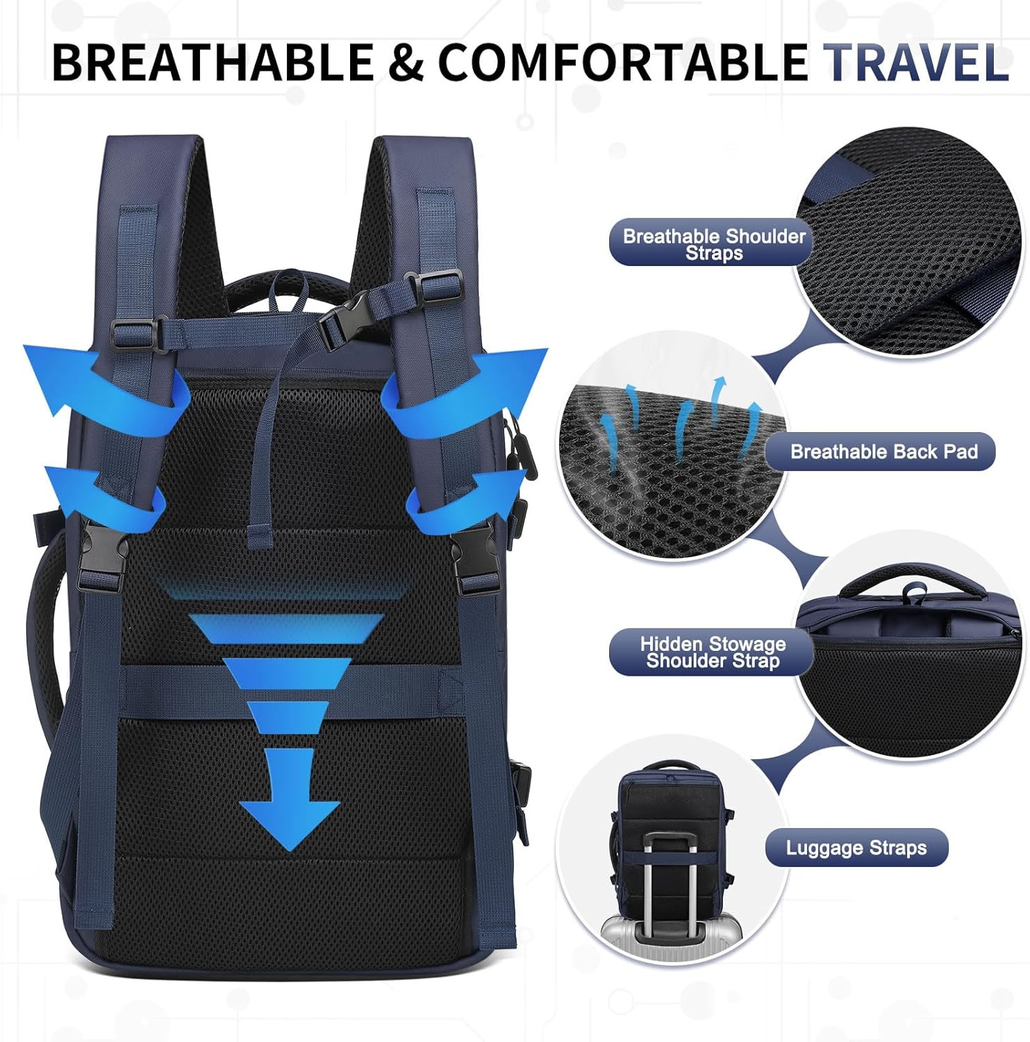 Lay Flat Carry on Travel Backpack, 30L Airline Approved, Fits 16″ Laptop, USB-C