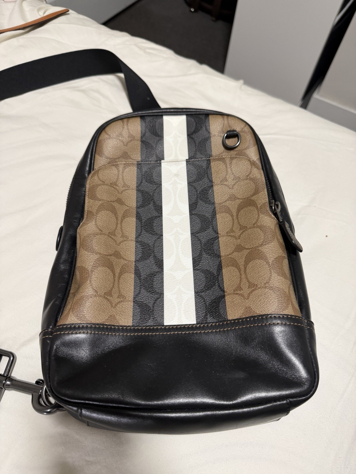 Coach Men’s Crossbody Striped Bag Black Brown White