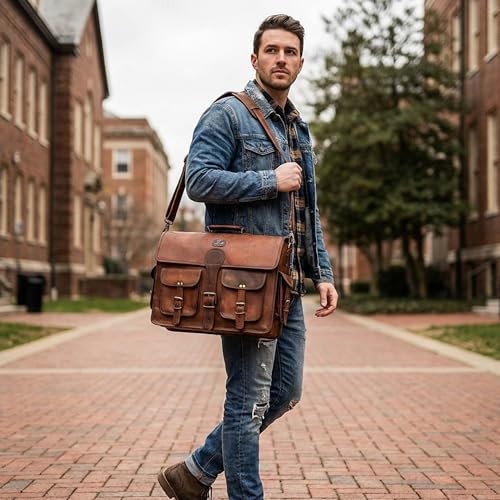 Leather Messenger Bag for Men, 18 Inch Laptop Crossbody, 18 Inch Large