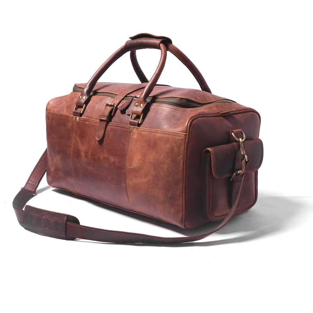 Men’s Full Grain Buffalo Leather Duffle Bag Vintage Travel Weekender Brown 22″.