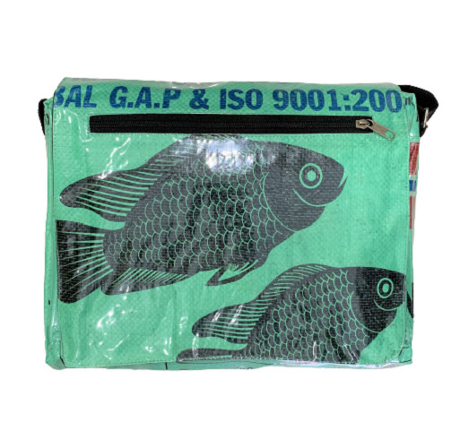 Recycled Fish Feed Deluxe Messenger Bag Handmade in Cambodia Fair Trade
