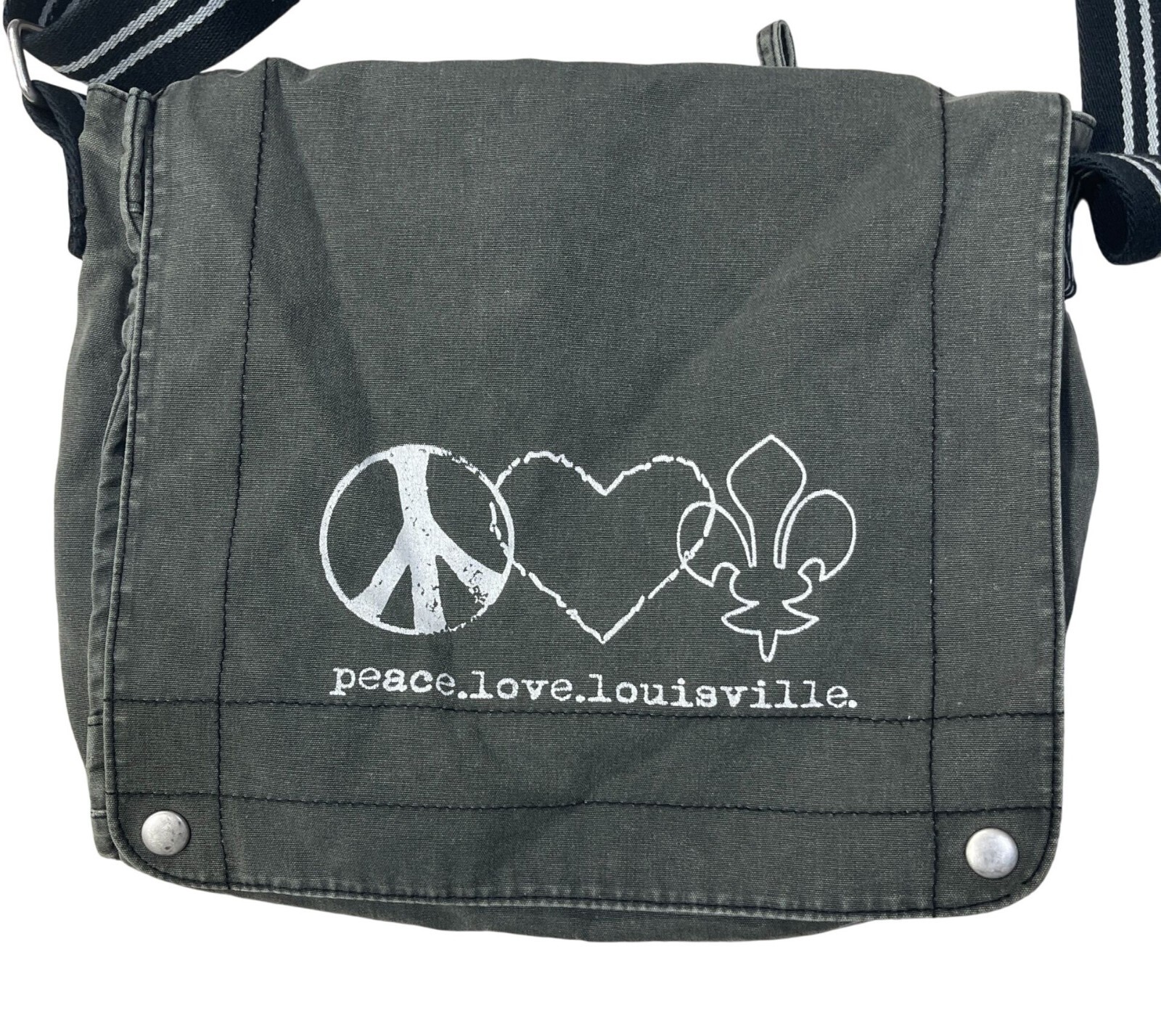 District Threads Canvas Messenger Bag Army Green Louisville KY Graphic Crossbody