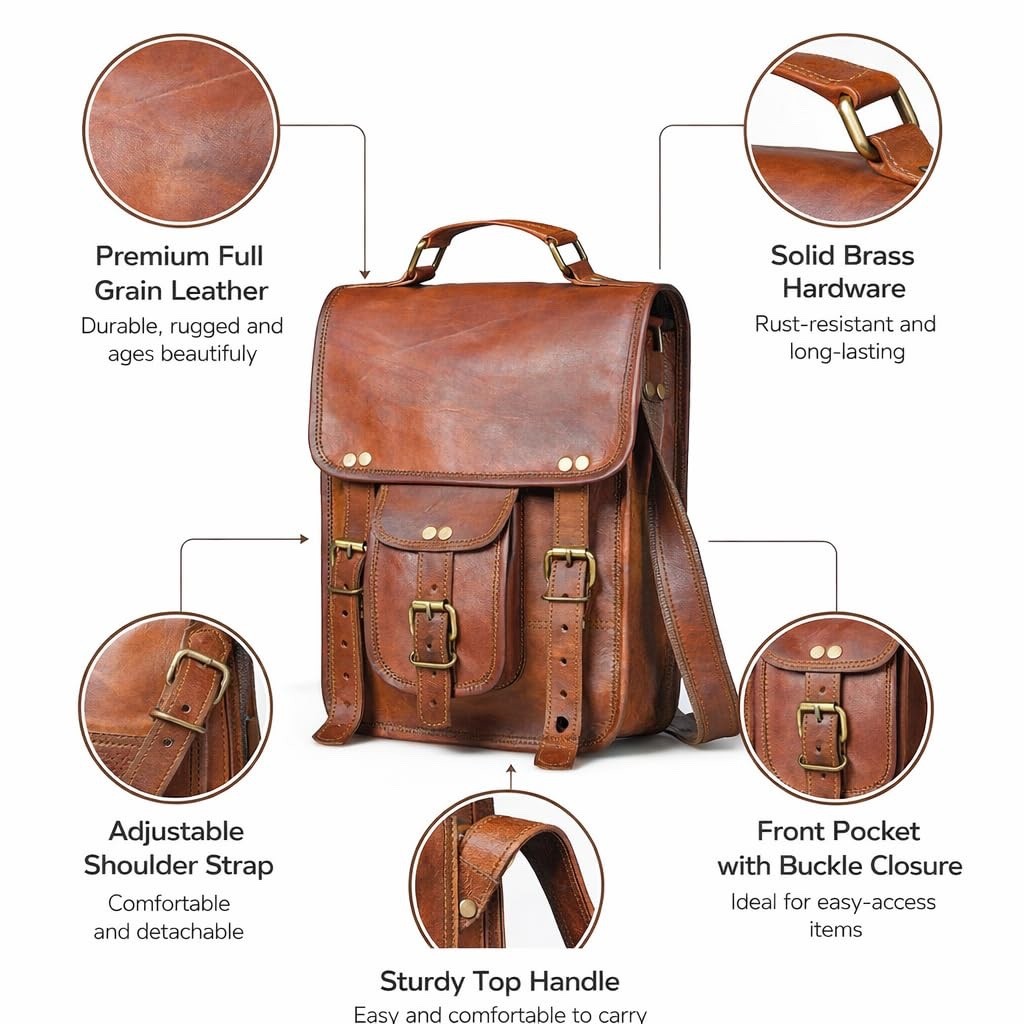 Genuine Leather Crossbody Messenger Bag9x11Brown iPad Tablet+B 1 G 1Free Journal