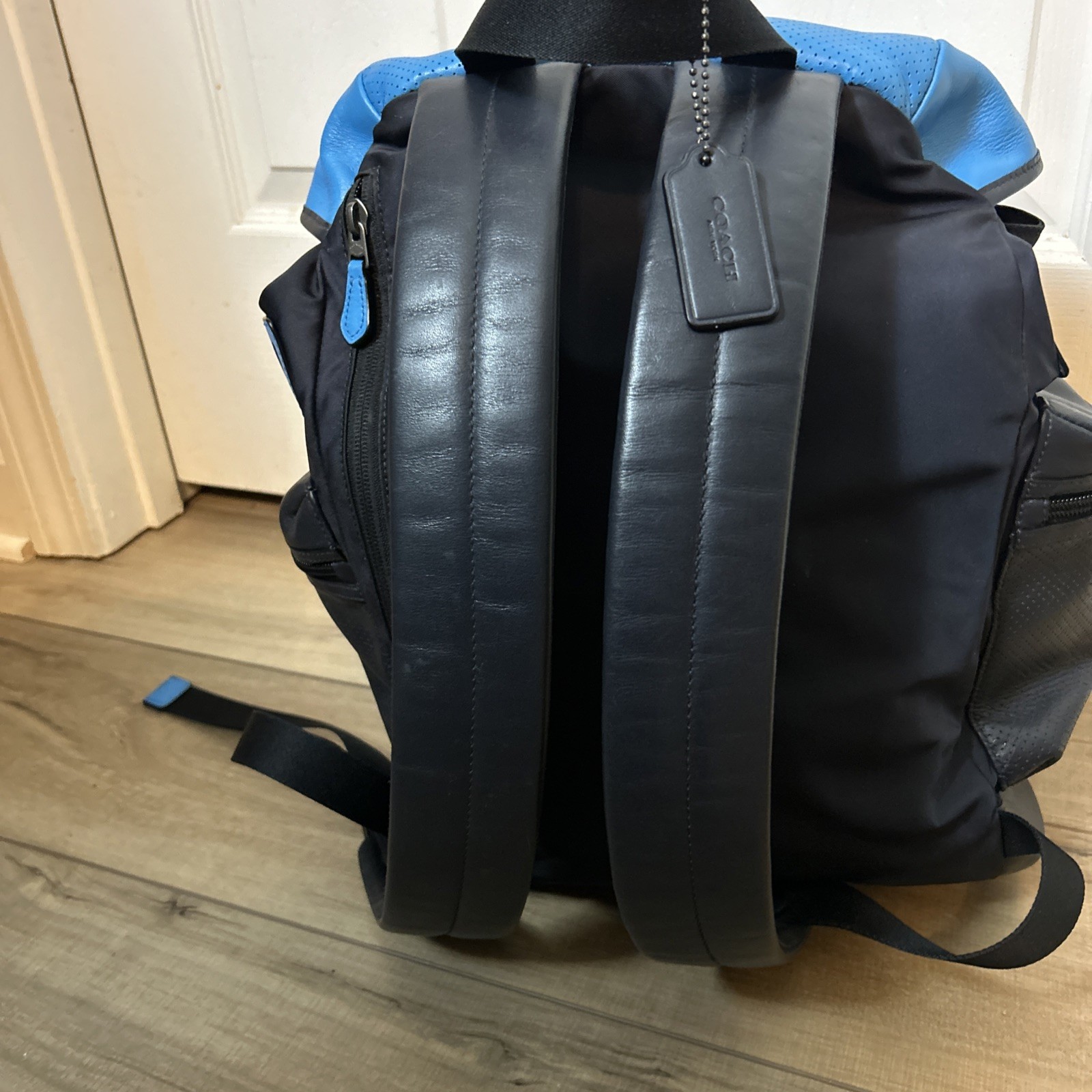 COACH Terrain Trek Leather Backpack Perforated Blue & Black Luxury Travel F57477