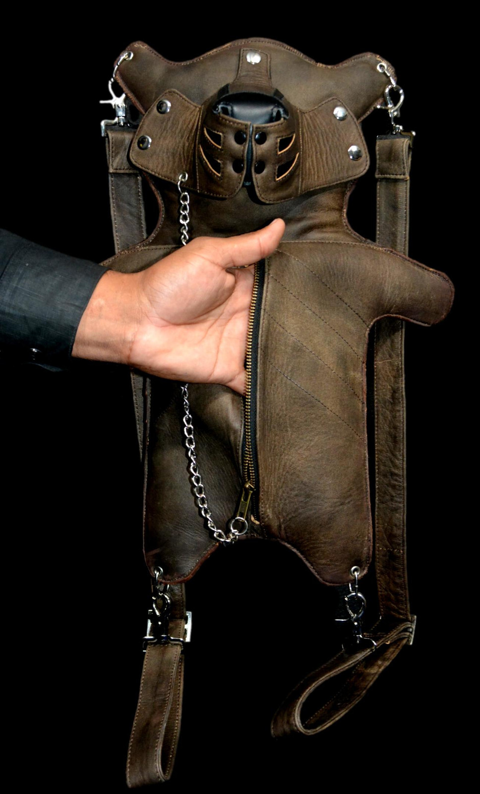 Teddy Bear Doll Backpack Shoulder Pure Leather with leather pockets and straps