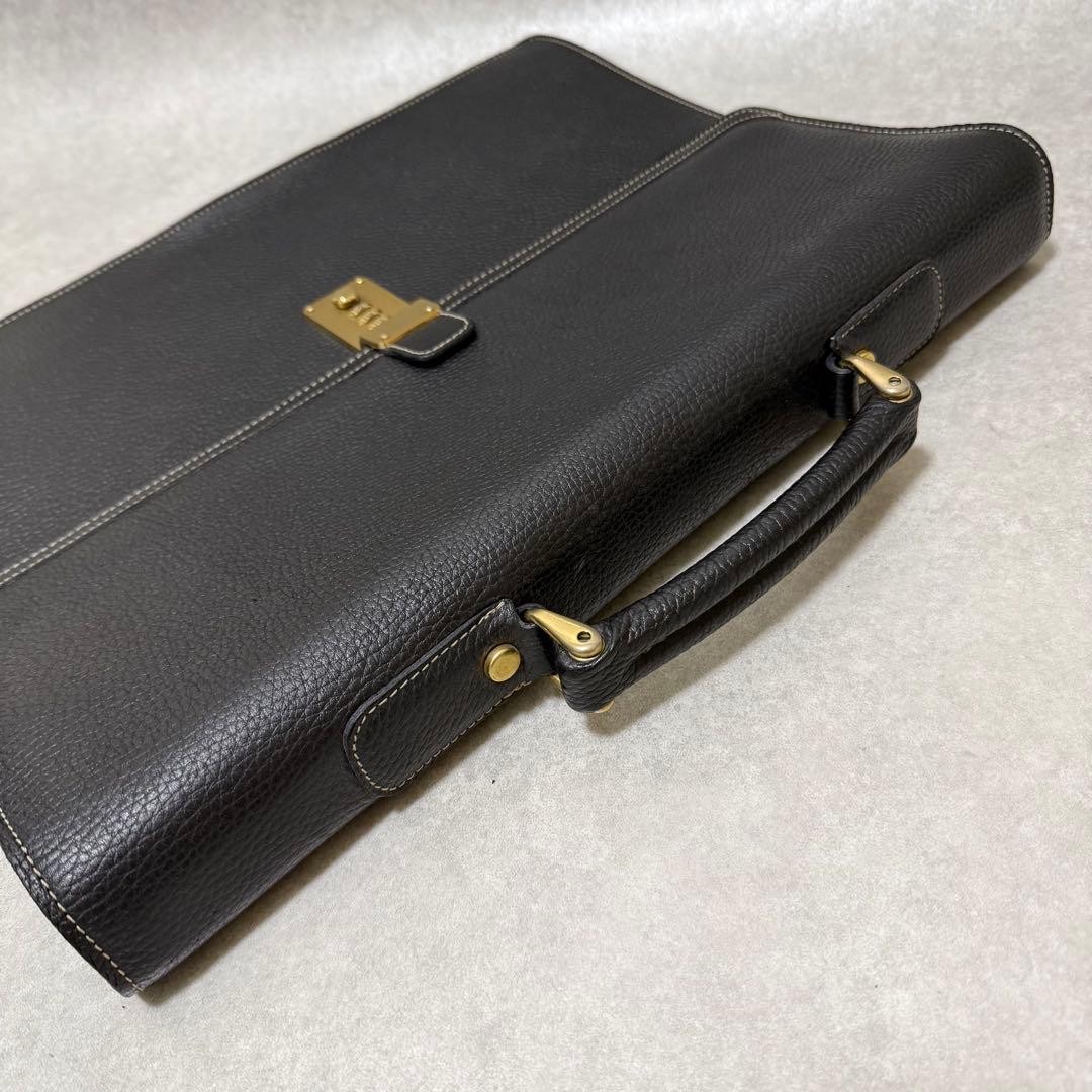 Authentic Bally Leather Business Briefcase 41cm Gold Hardware Damaged Interior