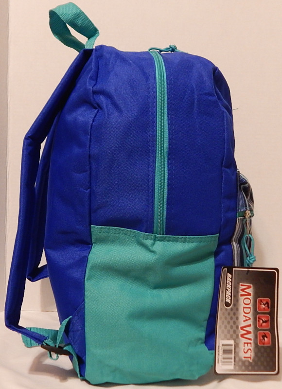 Backpack Basic Style Multi Stripe Design Blue Turquoise Trim 17 x 5 x 12