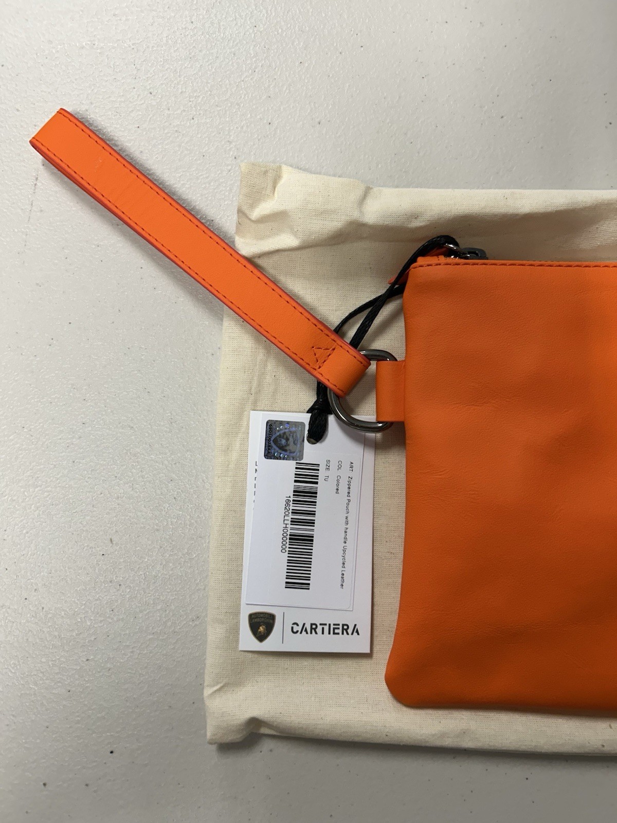 Lamborghini Zippered pouch with handle in upcycled leather, Rare Color Authentic
