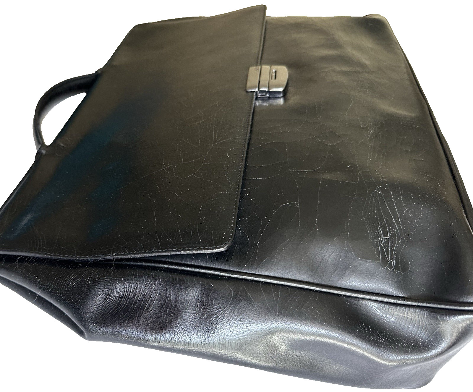 VTG EXTE Italy Black Leather 1990’s Soft Attache Briefcase Business Bag PreOwned