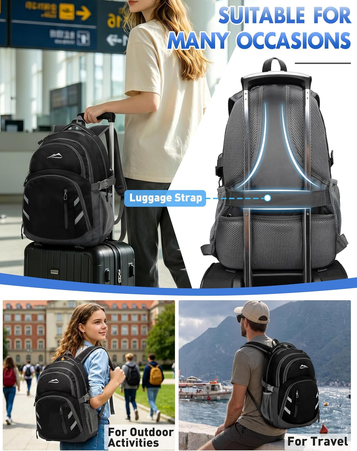 Backpack Bookbag for College Laptop Travel, Fit Laptop up to 15.6 Inch with USB