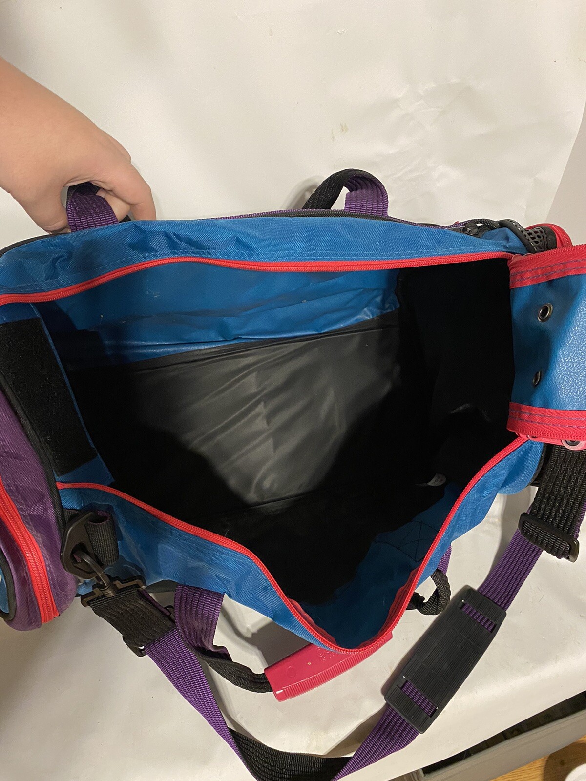 Vintage 90s OGiO 45 cm Travel Duffle Bag Bright Retro Purple Teal RARE