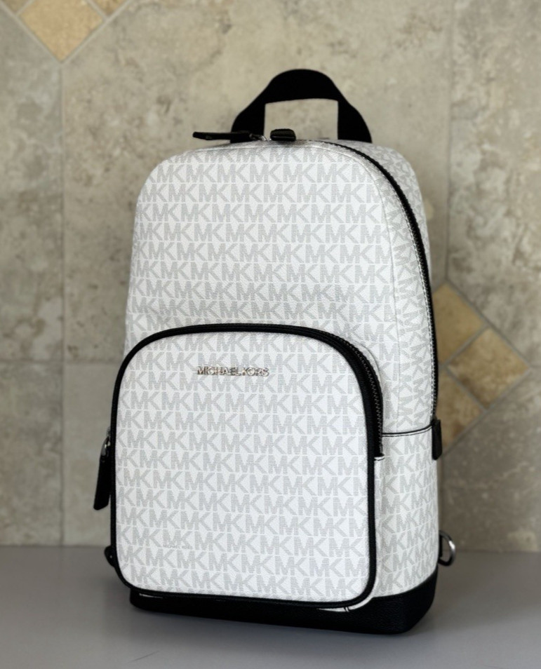 Michael Kors Cooper Commuter Sling Pack Backpack MK Bright White/Black