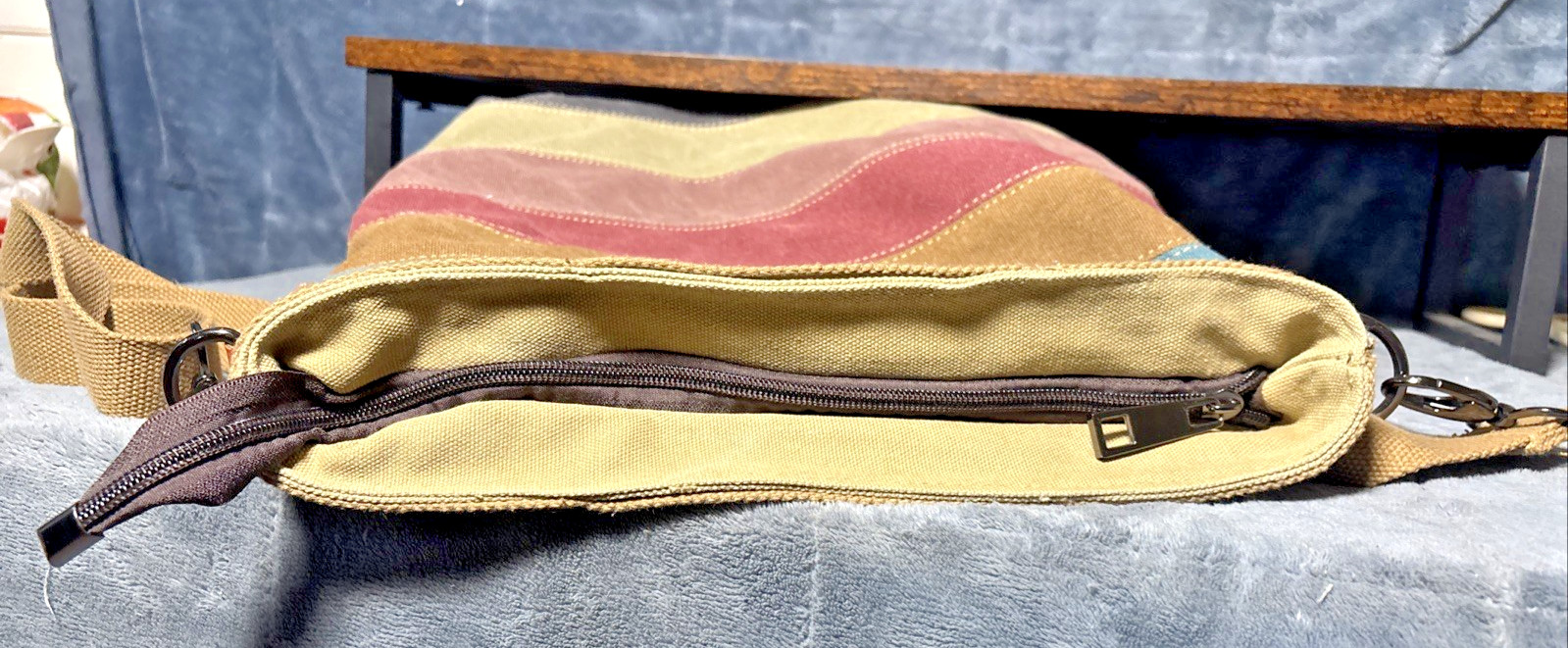 Kaukko Theideaman Striped Canvas Shoulder Crossbody Bag Womens Or Mens Bag