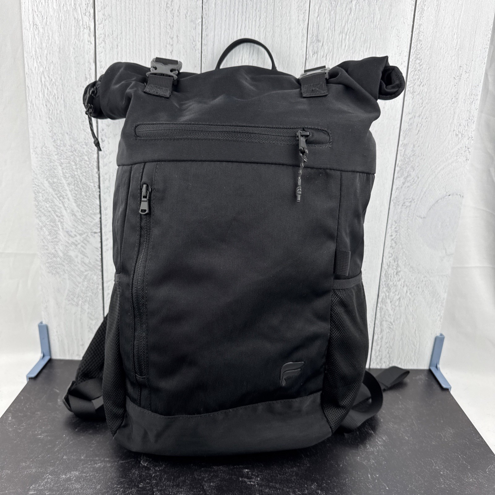 Fabletics The Only Backpack Black Roll Top Laptop Travel Commuter Gym Bag