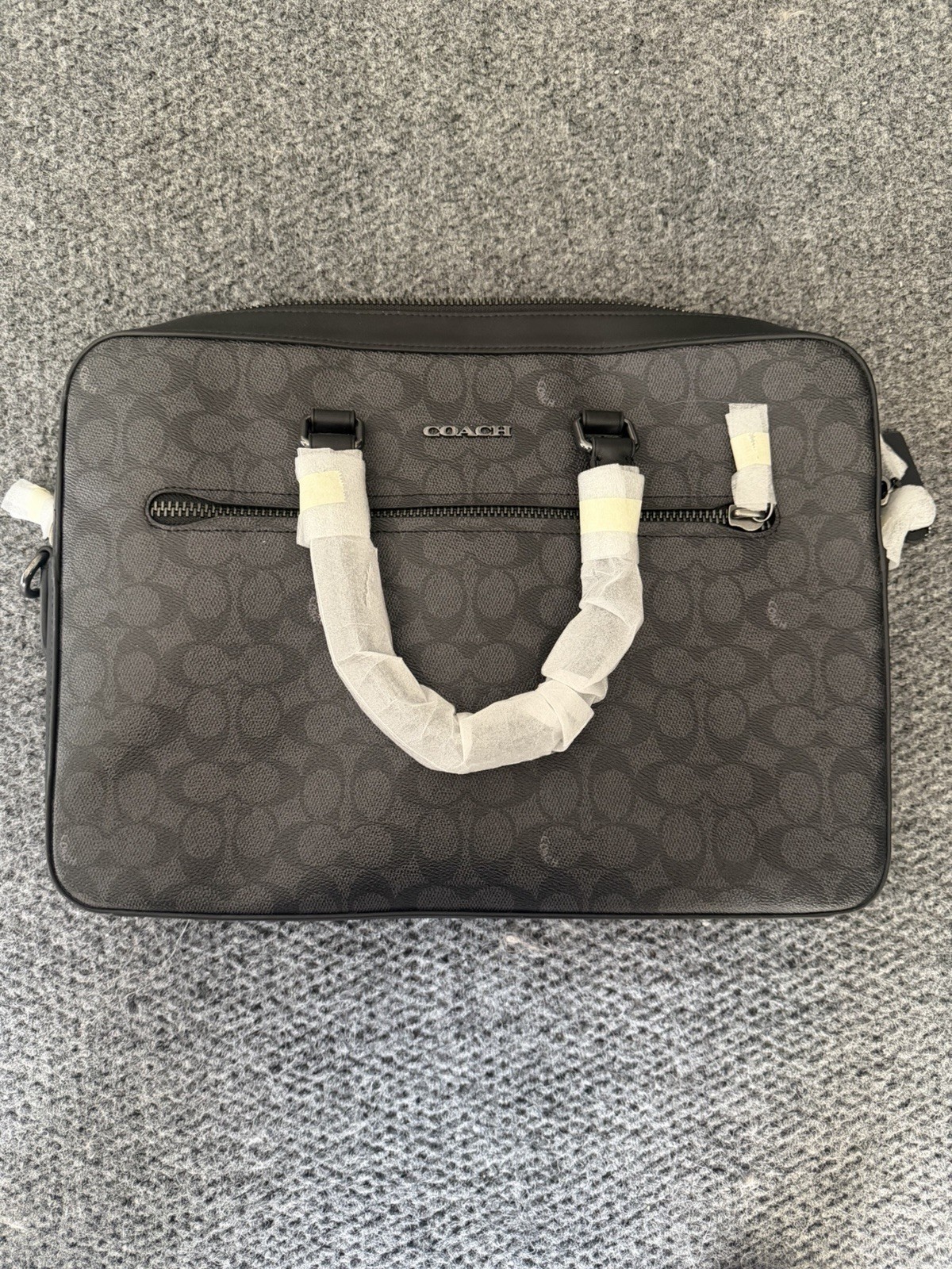 NWT Coach Ethan Slim Brief In Signature Canvas Gunmetal Charcoal Black CV917