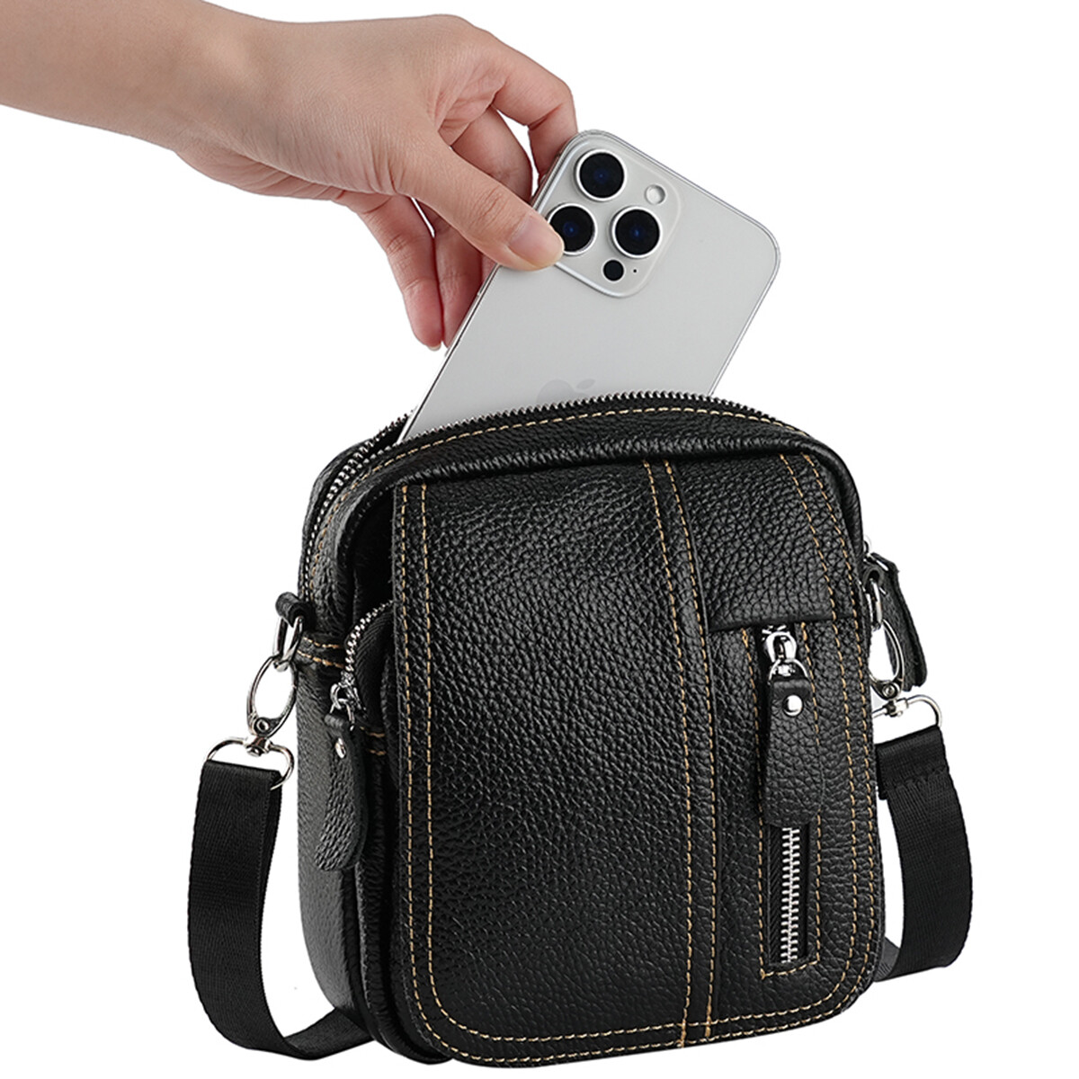 Mens Real Leather Crossbody Bags Shoulder Bag Phone Card Holder Handbags Wallet