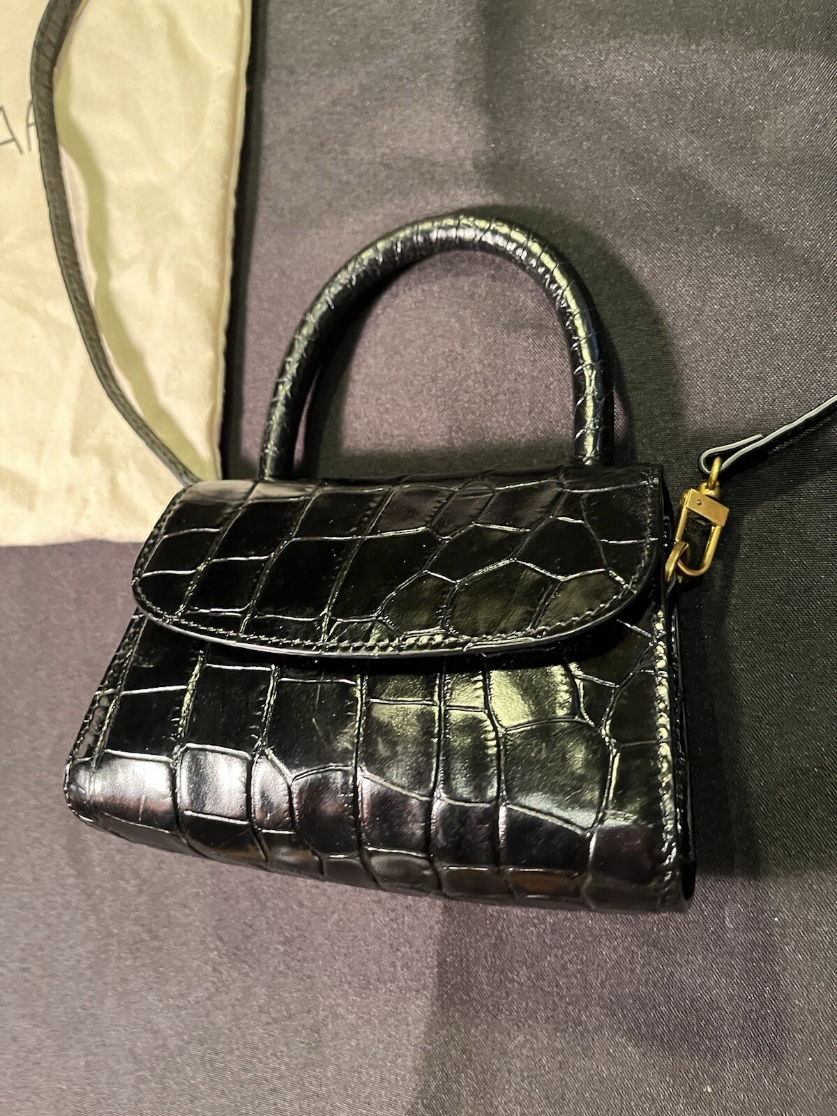 BY FAR SHOULDER CROSSBODY CROCODILE PATTERN LEATHER SMALL BAG PURSE AUTHENTIC