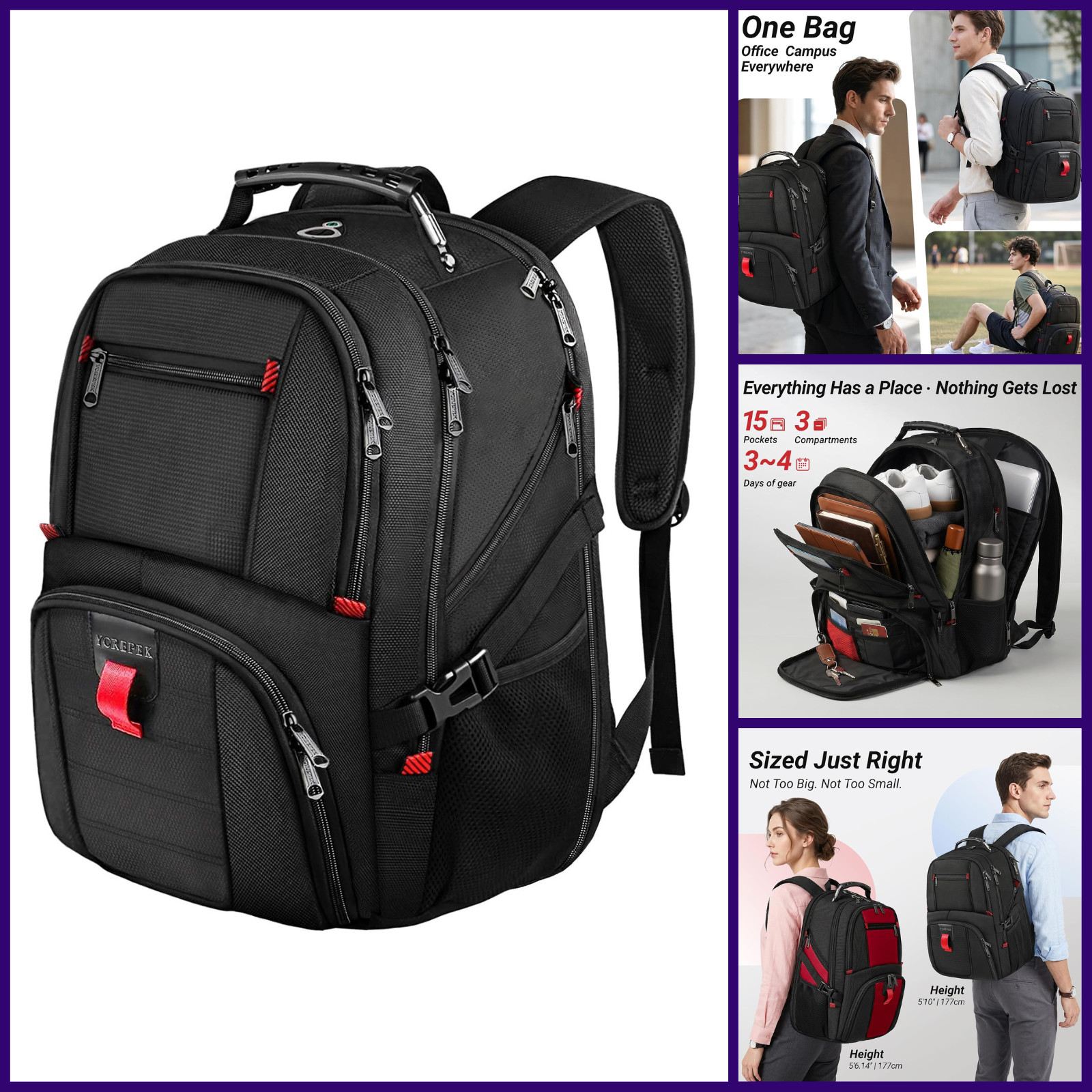 YOREPEK 17in Laptop Backpack Travel Carry On Water Resistant Bookbag