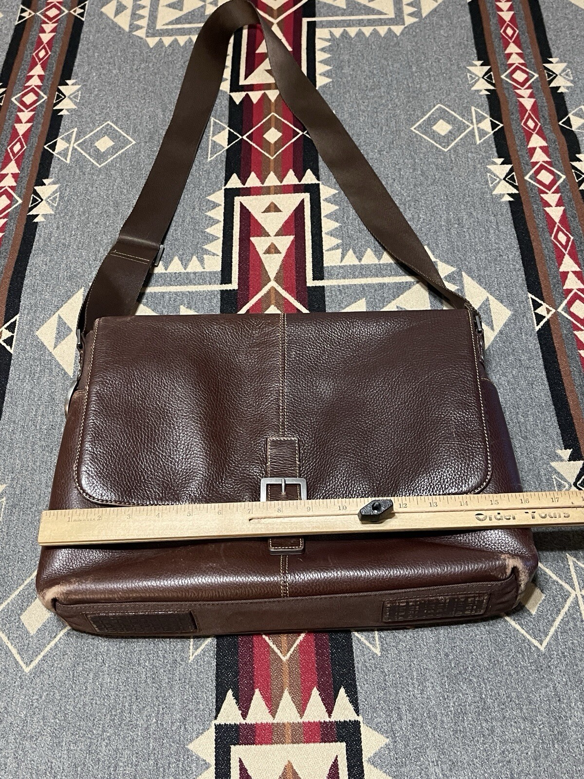 Boconi Canvas Leather Messenger Briefcase Brown Laptop Shoulder Bag