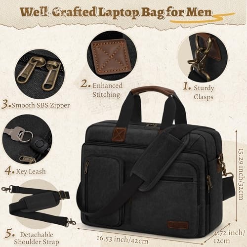 Vintage Waterproof Canvas Laptop Messenger Bag – Men’s Briefcase Satchel for Wor