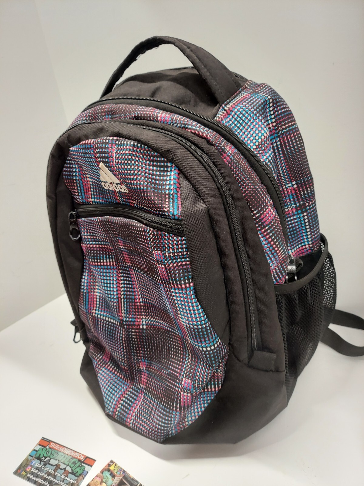 Adidas Black Blue White Pink Backpack w/ Laptop Sleeve & Load Spring Straps