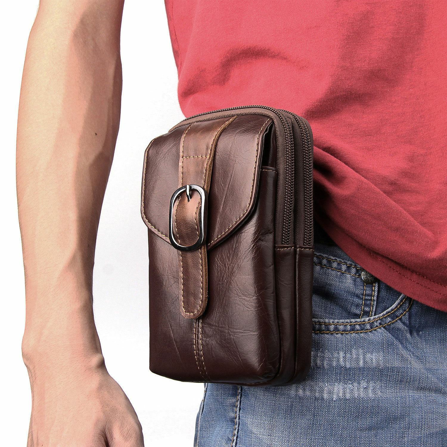 Luxury Genuine Leather Wallet Belt Pocket Bag Pouch Cigarette Case Waist Pack