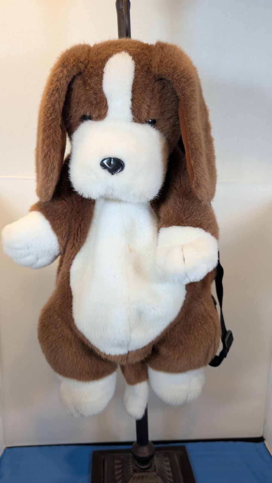 Vtg MANGO Teddy Bear Co Plush Puppy Dog Backpack Brown White Flippy Ears Y2K 90s