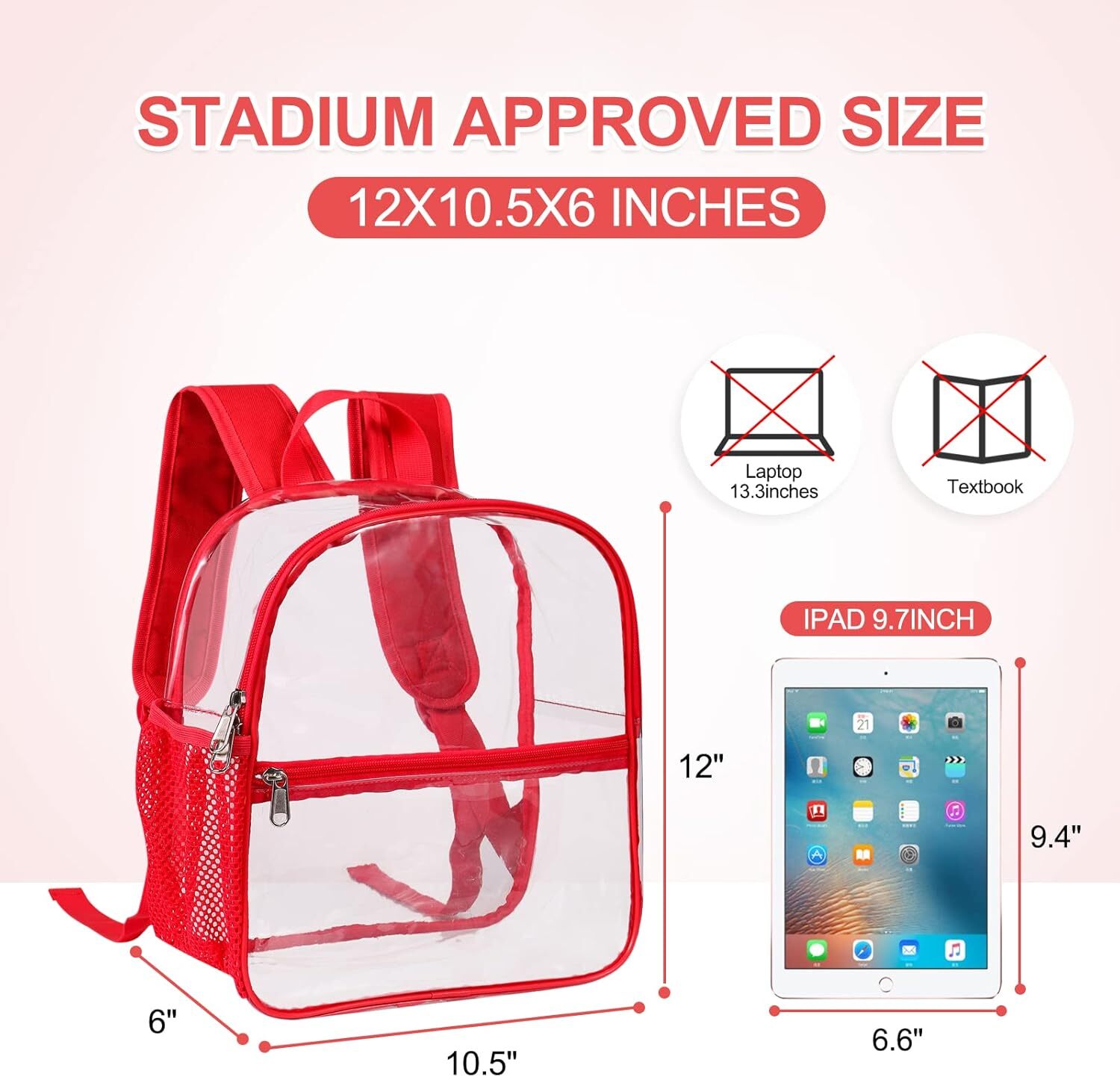 Clear Stadium Backpack 12×6×12 Small Clear Bag Stadium Approved Great for Games