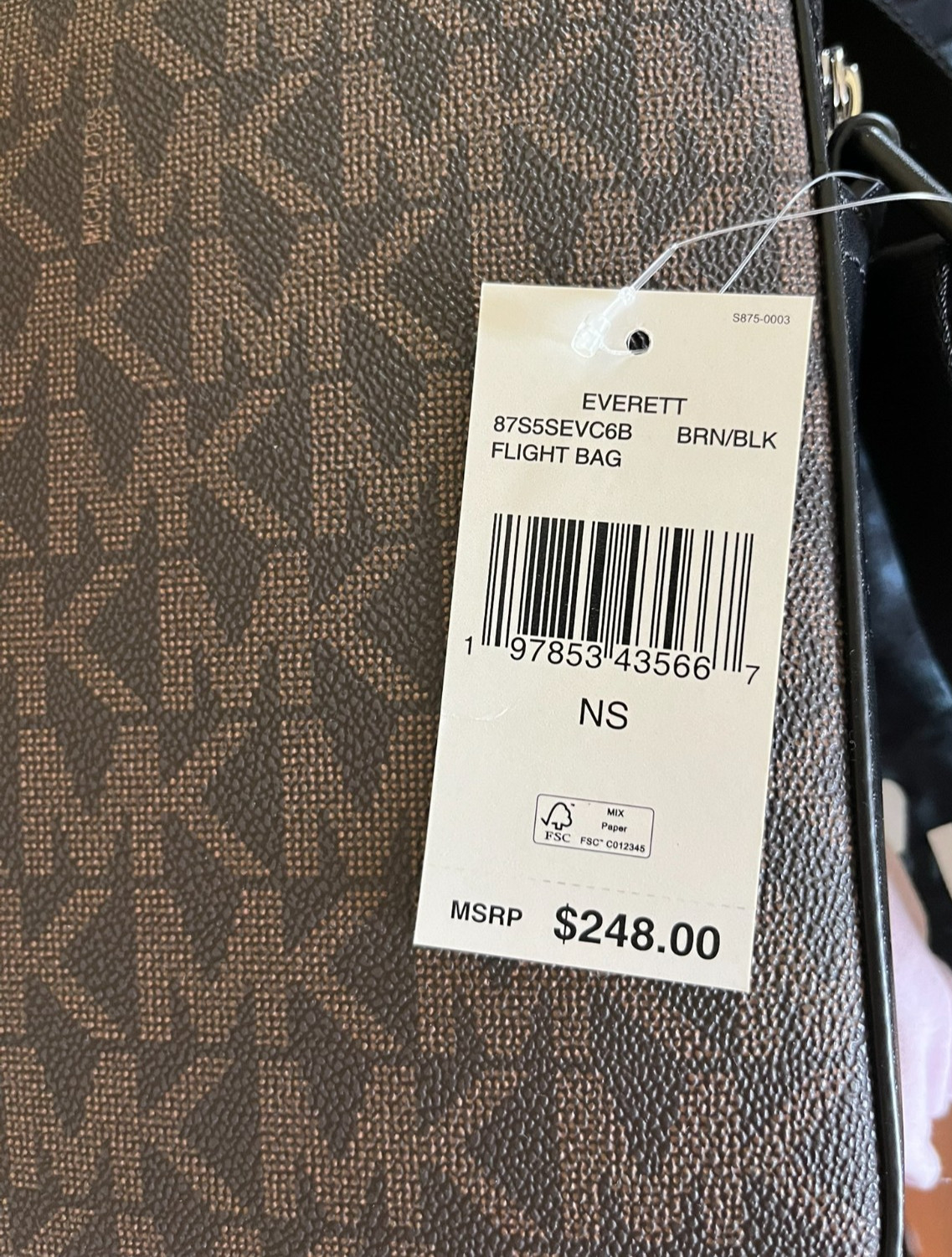 Michael Kors Everett Brown/Black Flight Bag New With Tags 87S5SEVC6B