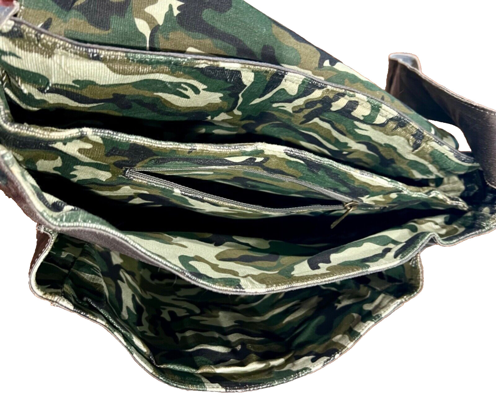 Messenger Shoulder Bag Canvas Faux Leather Flap with Camo Lining