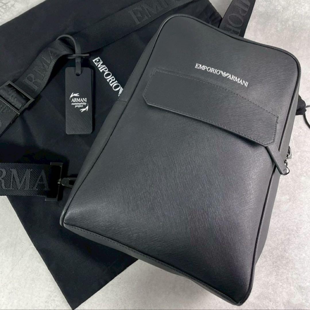 Extremely beautiful item Emporio Armani body bag Saffiano leather black