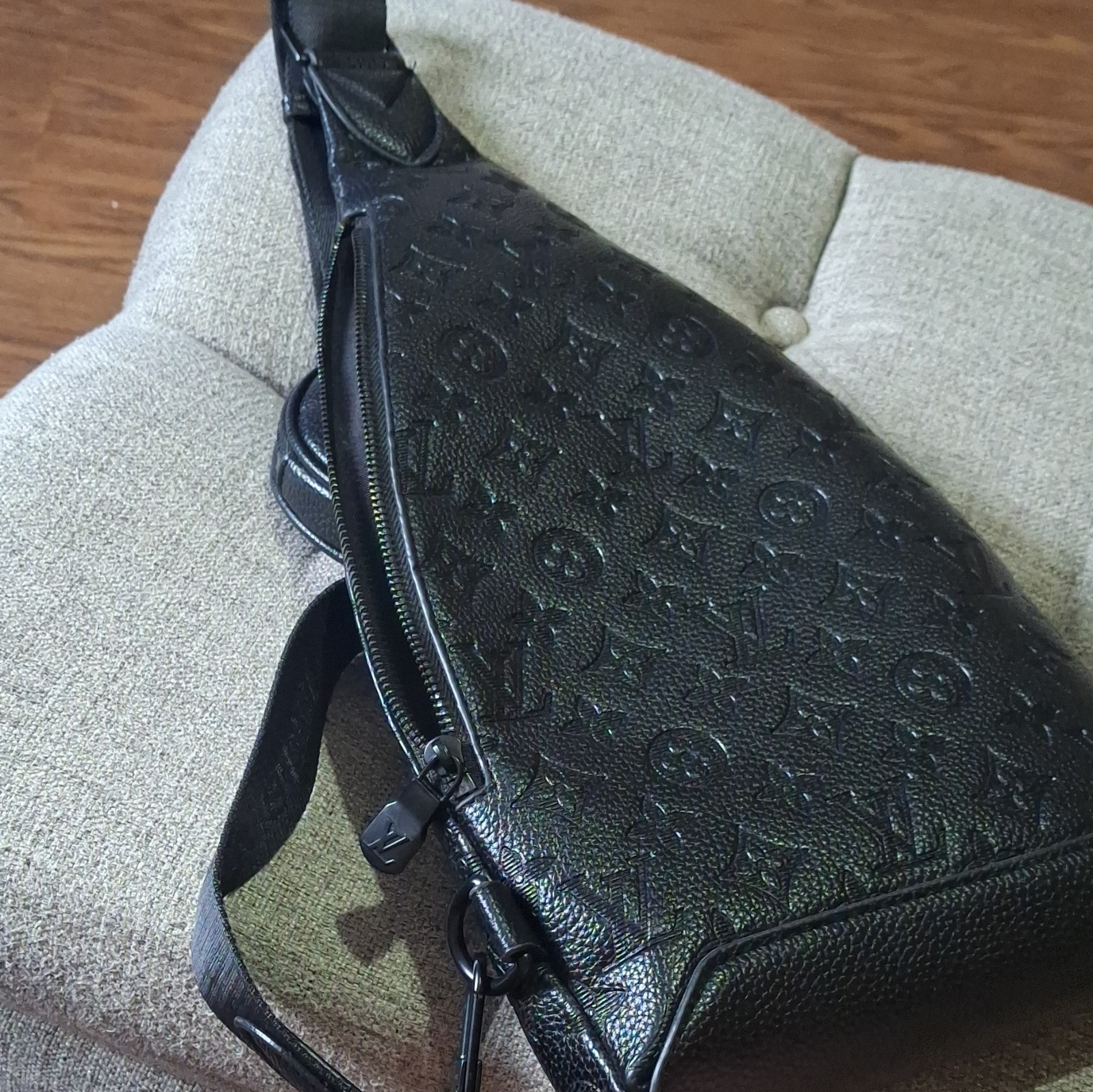 Louis Vuitton Monogram Shadow Black Zip Sling Crossbody Bag w/ Coin Pouch