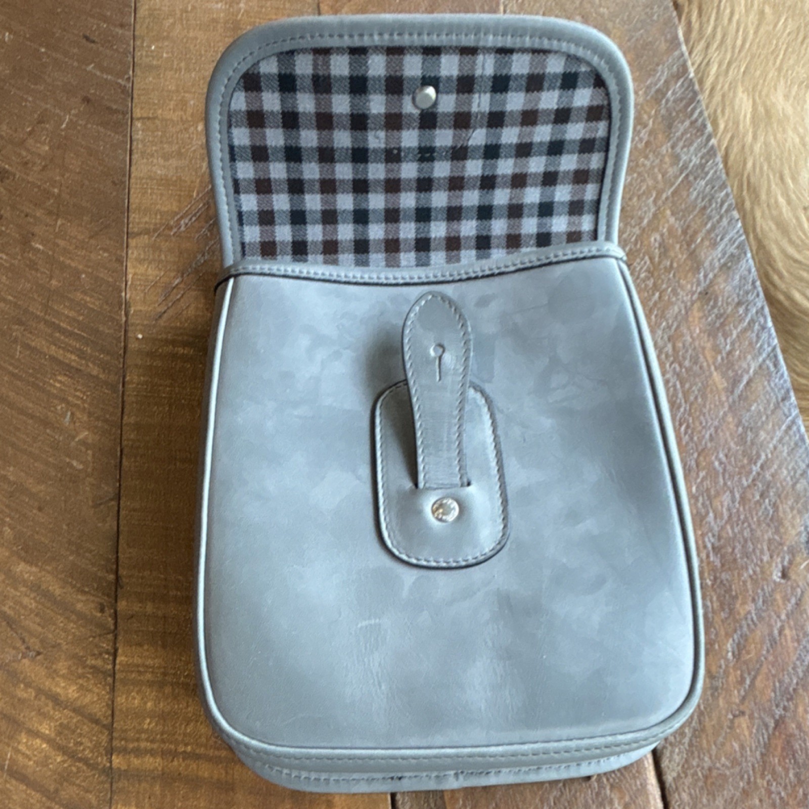 Ghurka Gray Leather Pouch Button Closure Solid Pattern