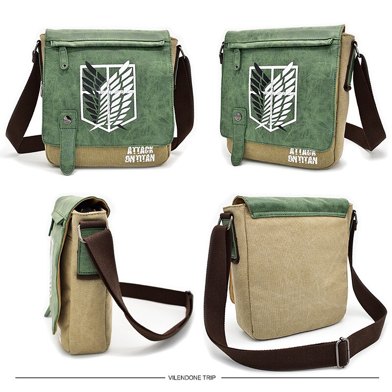Anime Attack on Titan Messenger Bag Shoulder Bag School Bag Crossbody Bag Green