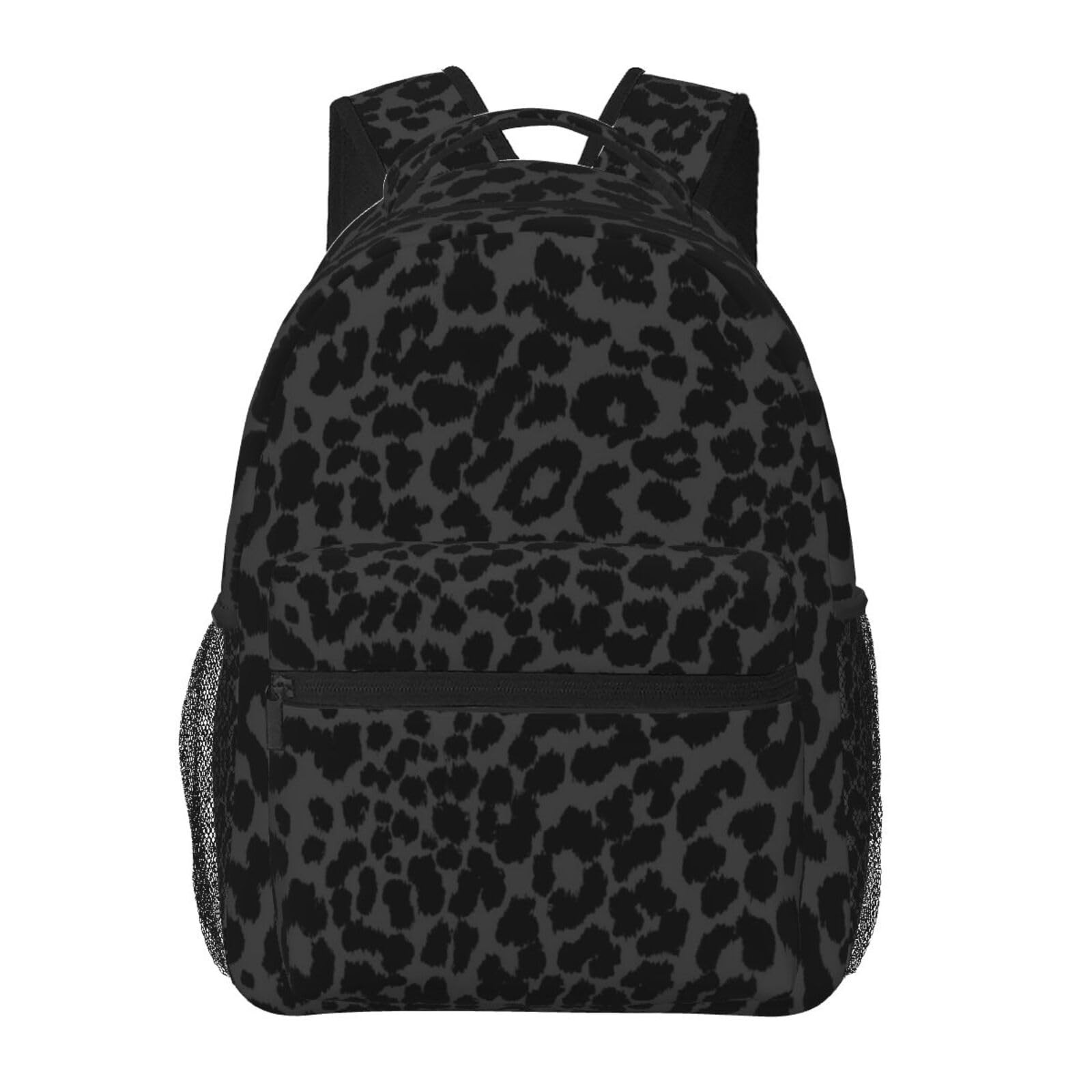 Black Leopard Print Backpack School Bag Laptop Travel Daypack Pockets Teens