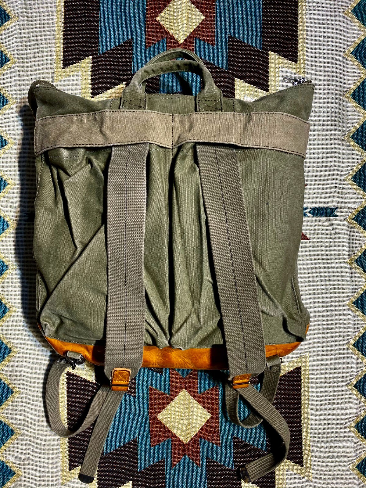 Waxed Canvas & Cowhide Handbag Backpack Unisex Retro Bomber Helmet Bag