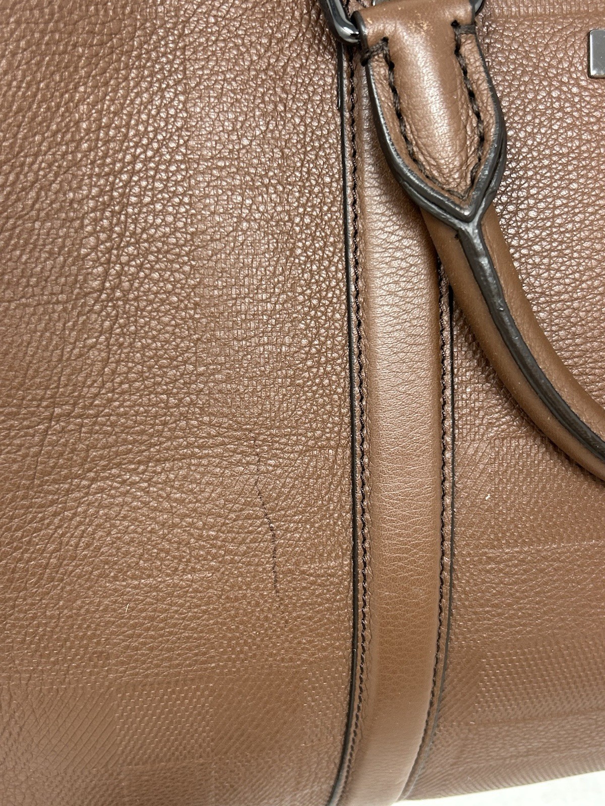 Burberry Authentic Maxwell Grain Check Briefacse Brown Leather Bag