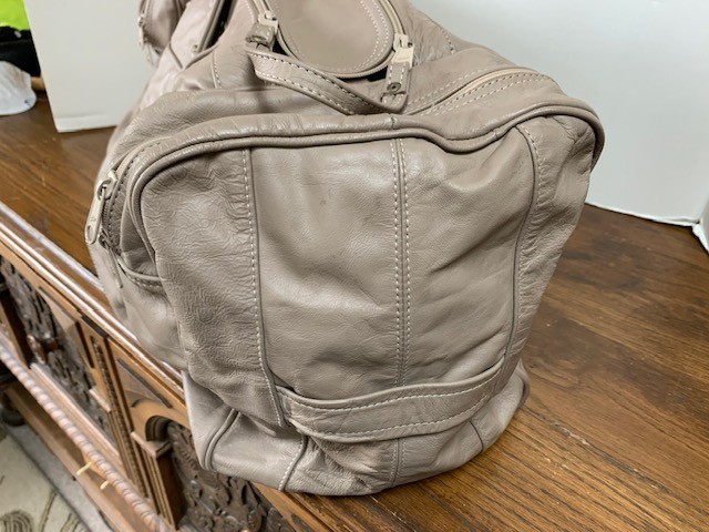 22″ X 10″ X 11″ Taupe Leather Duffle Carry-On Bag-Carroll Leather Goods-Vintage