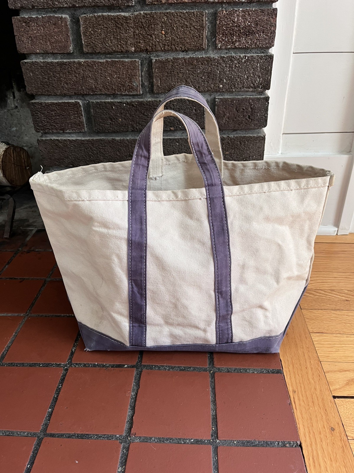 Vintage Brookstone Canvas Tote Boat Bag Faded Distressed Purple Short Handles