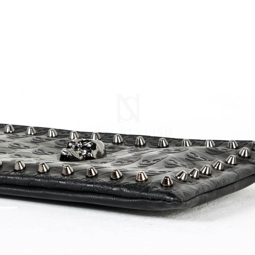 NewStylish Crystal skull studded leather clutch bag