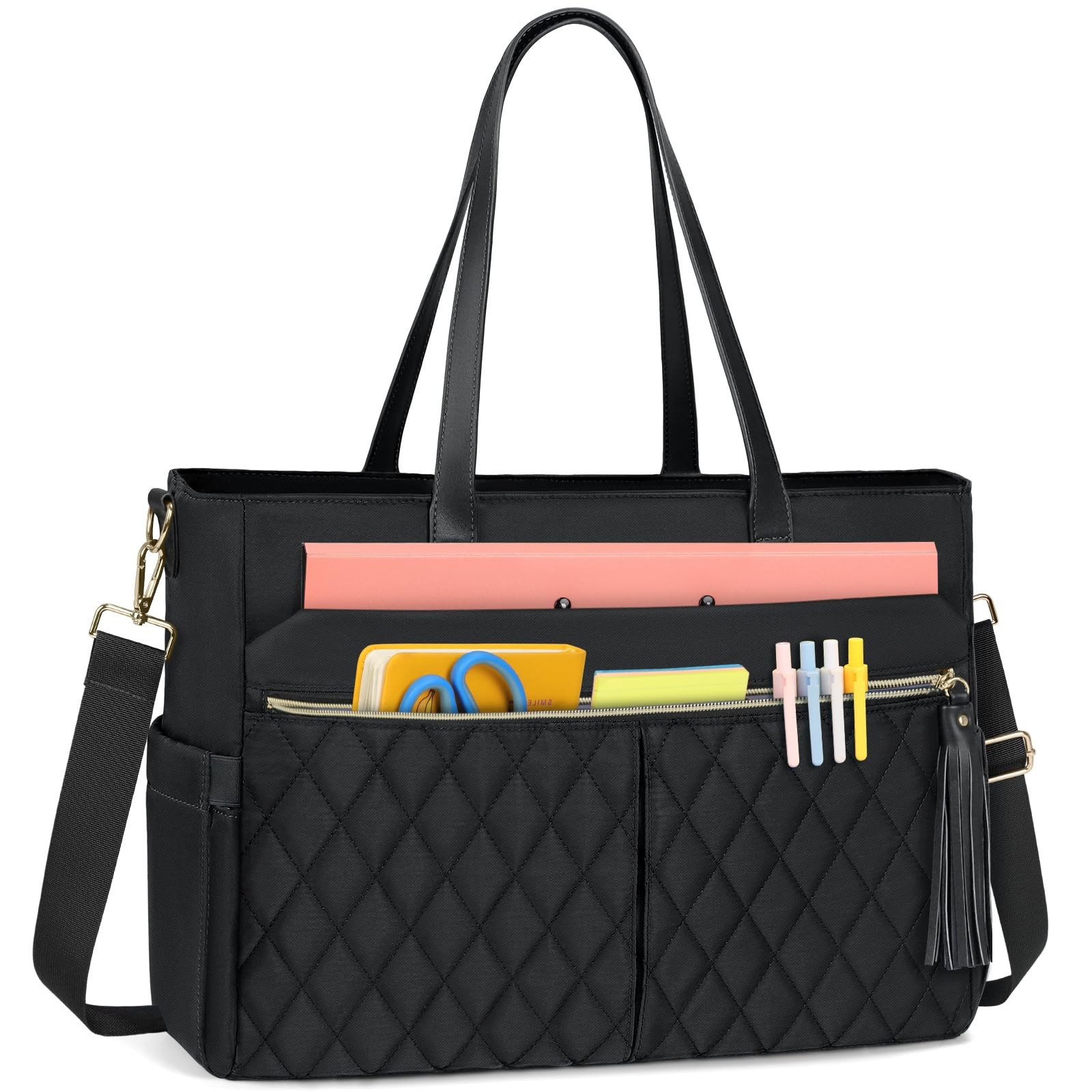 Laptop Bag Women 15.6 Inch Teacher Tote Work Insulated Pockets Briefcase Black