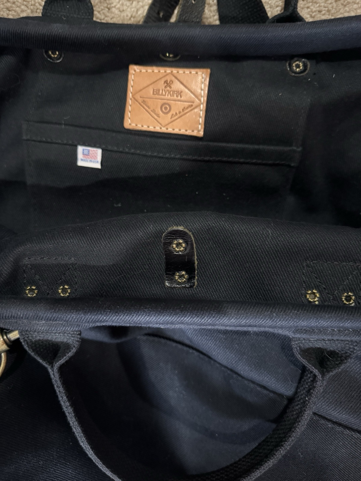 BillyKirk Black Canvas and Leather Carryall Bag Waxed Crossbody Strap Tote EUC