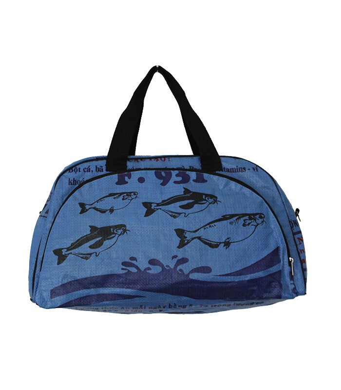 Fair Trade Upcycled Fish Feed Deluxe Cabin Size Travel Bag made in Cambodia