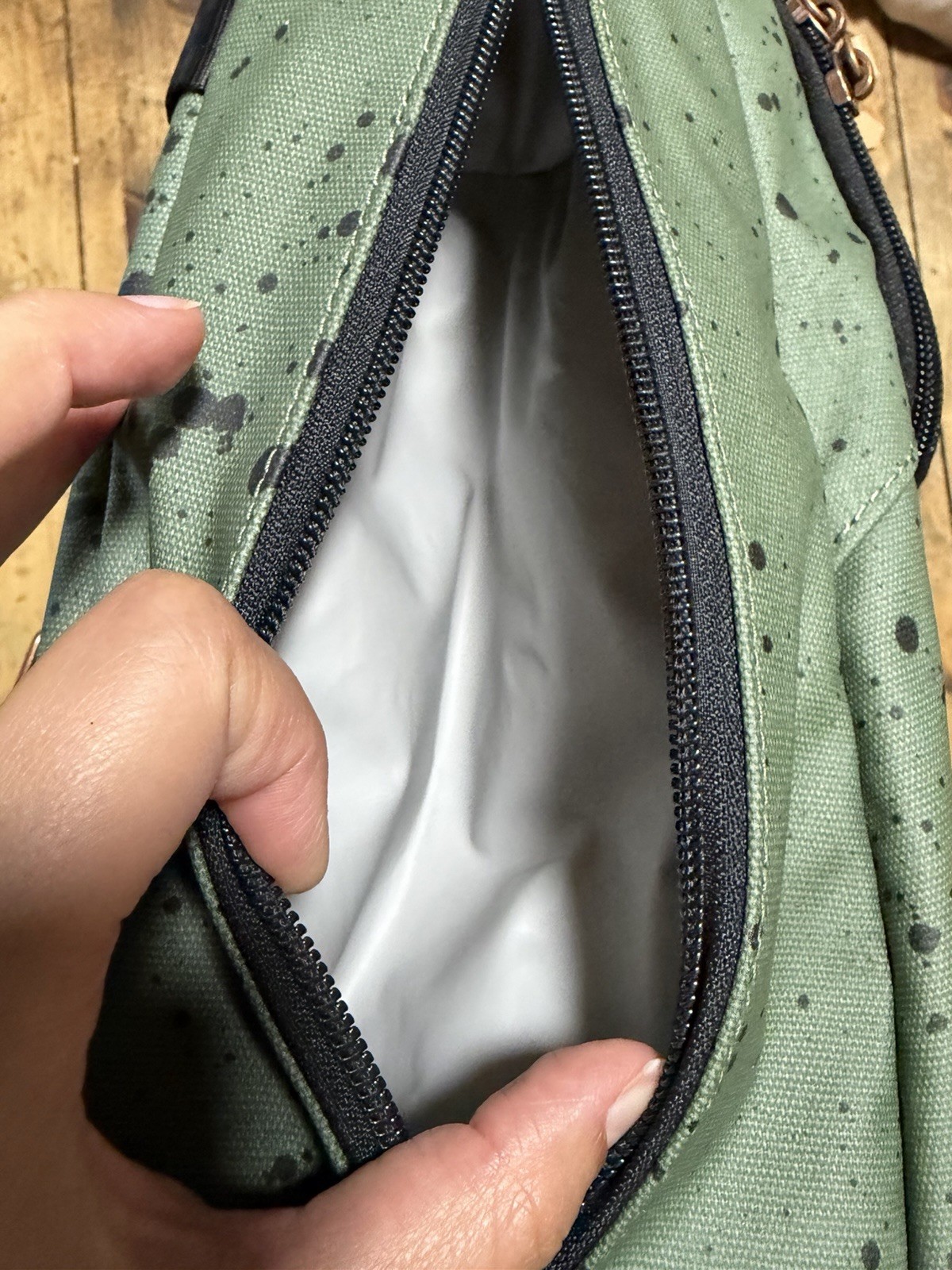 Petunia Pickle Bottom Green Black Splatter Convertible Backpack Tote Zip Pockets