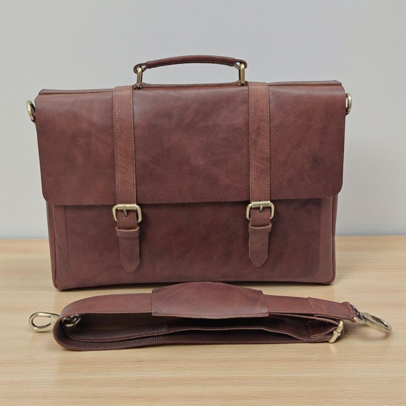 Personalized Leather Laptop Briefcase for Men, Anniversary Gift Bag | Livinwise